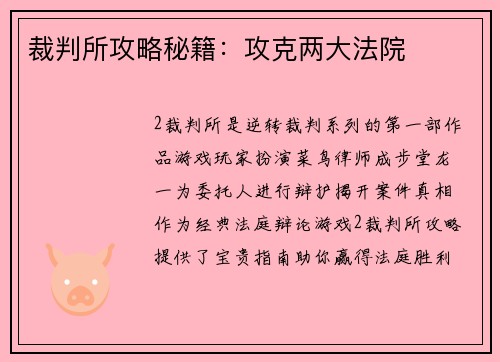 裁判所攻略秘籍：攻克两大法院