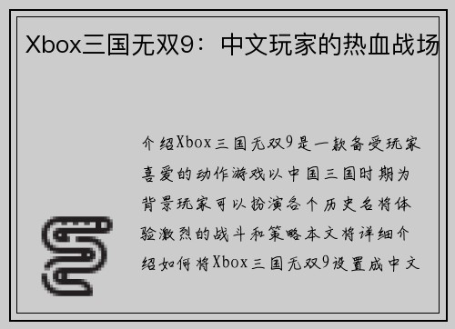 Xbox三国无双9：中文玩家的热血战场